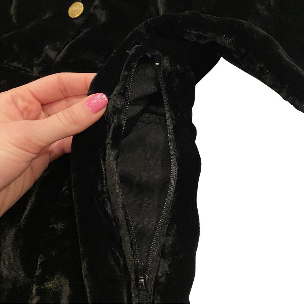 Vintage Medival Shiny Gold Little Black Dress Velvet Women Medium Short Sleeve - Picture 8 of 12